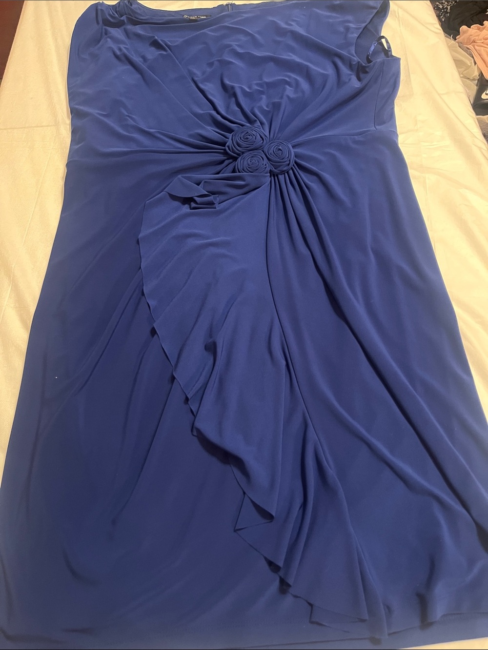 New York & Company Elegant Royal BlueFloral-Rosette Dress stretchy Sz 20W